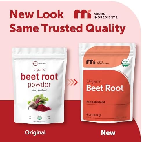 Micro Ingredients Organic Beet Root Powder, 4 Pounds | Nitric Oxide Supplement for Men & Women | Water Soluble, Highly Concentrated Raw Beet Supplement | Superfood Drink Mix | Non-GMO, Plant Based