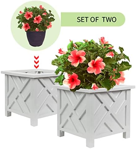Trenton Gifts Chippendale White Planter Box Set of 2 - Elegant Outdoor Plant Pot for Patio, Porch Decor, and Garden Display