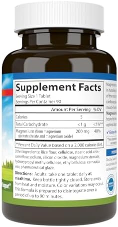 Carlson Chelated Magnesium Glycinate, 200 mg, Muscle Function, 180 Tablets | Superior Absorption; Bone Support