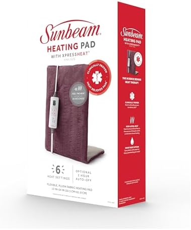Sunbeam XL Back Neck and Shoulder Heat Therapy 12 x 24 with Auto Shut Off 6 Settings Machine-Washable Comfortable Microplush Fabric - Burgundy