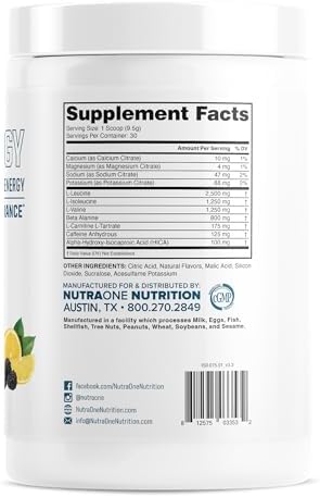 NutraOne Amino Energy BCAA Powder Pre-Workout Supplement with Caffeine Branched Chain Amino Acids to Help Fuel and Recover* (Berry Lemonade - 30