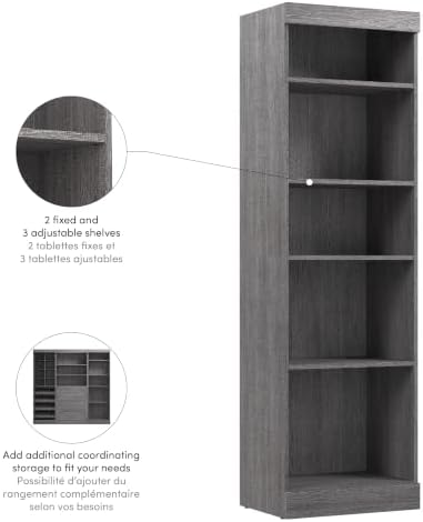 Bestar Closet Organizer System 25-inch for Walk-in Closets, Bedroom, Entryway, Pur Collection, Modern, Bark Gray | 2 fixed shelves