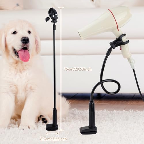 DYNWAVE Dog Hair Dryer Stand, Pet Grooming Table Hair Dryer Holder Hose Tube Holder Hands- Groomers Adjustable Third Arm with Clamp