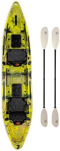 BKC Brooklyn 13.0 Pro Tandem Fishing Kayak, 2 to 3 Person | 800 lb capacity, adjustable frame seats, large dry storage, rod holders, stable wide hull, tandem or solo paddling