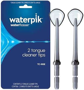 Waterpik Water Flosser Tongue Cleaner Replacement Tips, 2 Count TC-100E | Genuine Waterpik Brand Refill Nozzles Heads, for Bad Breath & Oral Hygiene