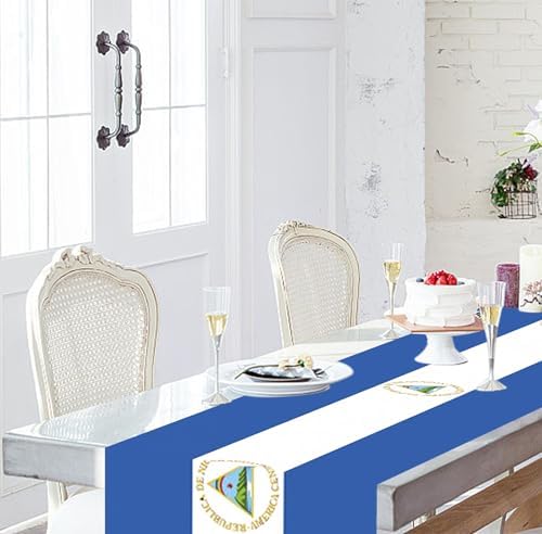 2PCS Nicaragua Flag Table Runner Nicaraguans Party Supplies Decorations Favors National Flag Decor Tablecloth National Sports Events Table Cover