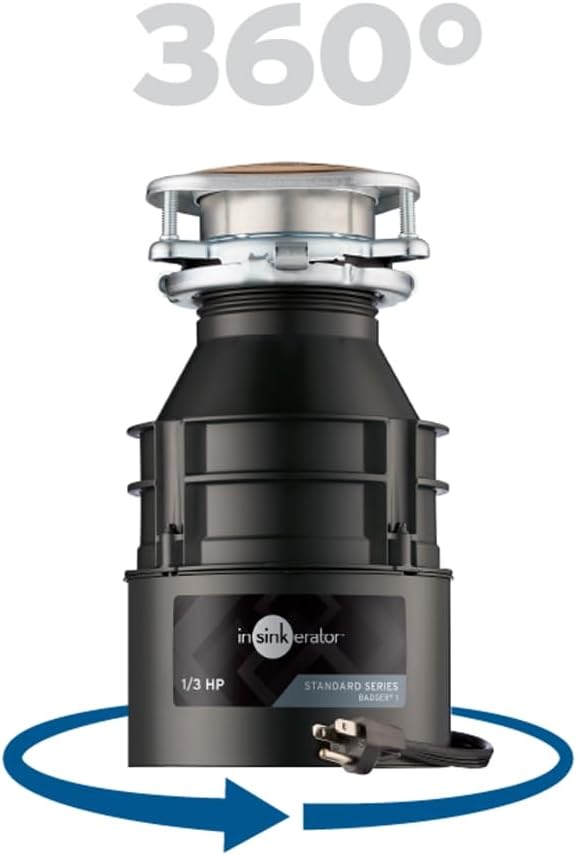 InSinkErator Badger 1 Garbage Disposal with Power Cord, Badger Series 1/3 HP Continuous Feed Food Waste Disposer