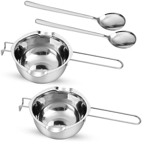2 Pieces Stainless Steel Double Boiler Pot with 2 Metal Spoon, Chocolate Melting Pot for Melting Chocolate, Butter, Cheese