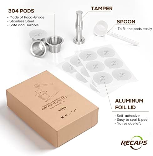 RECAPS Reusable Coffee Filter Capsules Compatible with Nespresso Original | Refillable Coffee Pods Permanent Coffee Filter Stainless Steel 120PCS