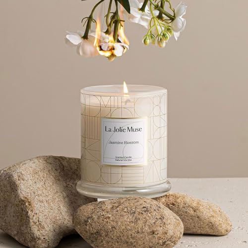 LA JOLIE MUSE Jasmine Floral Scented Candles for Home, Natural Soy 70 Hrs | Luxury White Jar Candle, Clean Non Toxic, Decorative Candle for Candle Warmer, Gifts for Women & Mom, Floral Engaged Candles