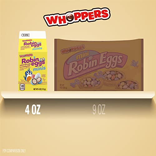 WHOPPERS Mini Robin Eggs Malted Milk Treats, Bulk, Easter Candy, 4 oz Cartons (15 Count)