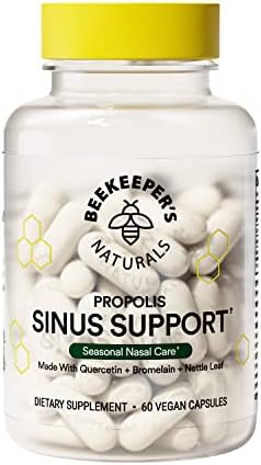 Beekeeper's Naturals Sinus Support for Adults, Quercetin & Bromelain, 60 ct | All Natural, Seasonal Nasal Care Relief, Propolis, Quercetin, Bromelain