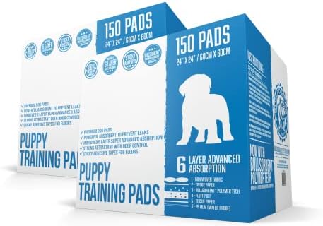 Bulldogology Puppy Training Pads - Pee Pads with Adhesive Sticky Tape (24x24) Large Dog Training Wee Pads with 6 Layer Extra Quick Dry Bullsorbent Polymer Tech (100-Count, White)