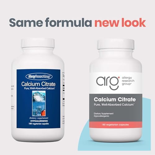 Allergy Research Group Calcium Citrate - Delivers 150 mg Calcium - Well-Absorbed Mineral for Bone & Cellular Function - 180 Servings - 180 Capsules
