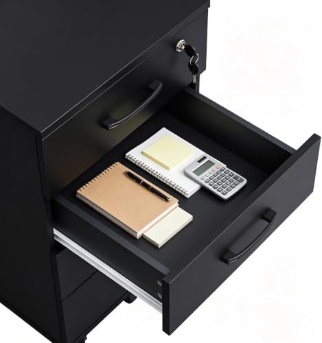File Cabinet With Lock, 3 Drawer Wood Rolling Filing Under Desk for Home Office, Storage Fits Letter/A4 Size, Mobile Printer Stand, White