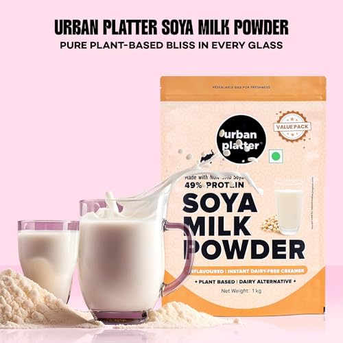 Urban Platter Soya Milk Powder | 35.27 Oz (1kg) | 49% Plant Protein | Unflavored Soy Milk for Coffee, Tea, Smoothies, Baking & Cooking | Non-GMO, Dairy-Free, Vegan