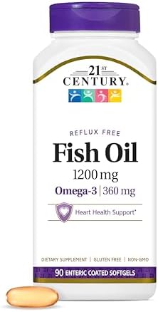 21st Century Fish Oil 1000mg Omega-3 Softgels, Mercury-Filtered, 120ct | Omega-3 Fish Oil with 300 mg EPA & DHA, Heart & Cardiovascular Health Support, Gluten Free, Non-GMO