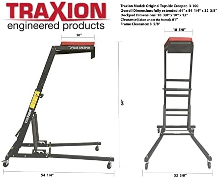 Traxion 3-100 Foldable Topside Automotive Engine Creeper, Red & Black