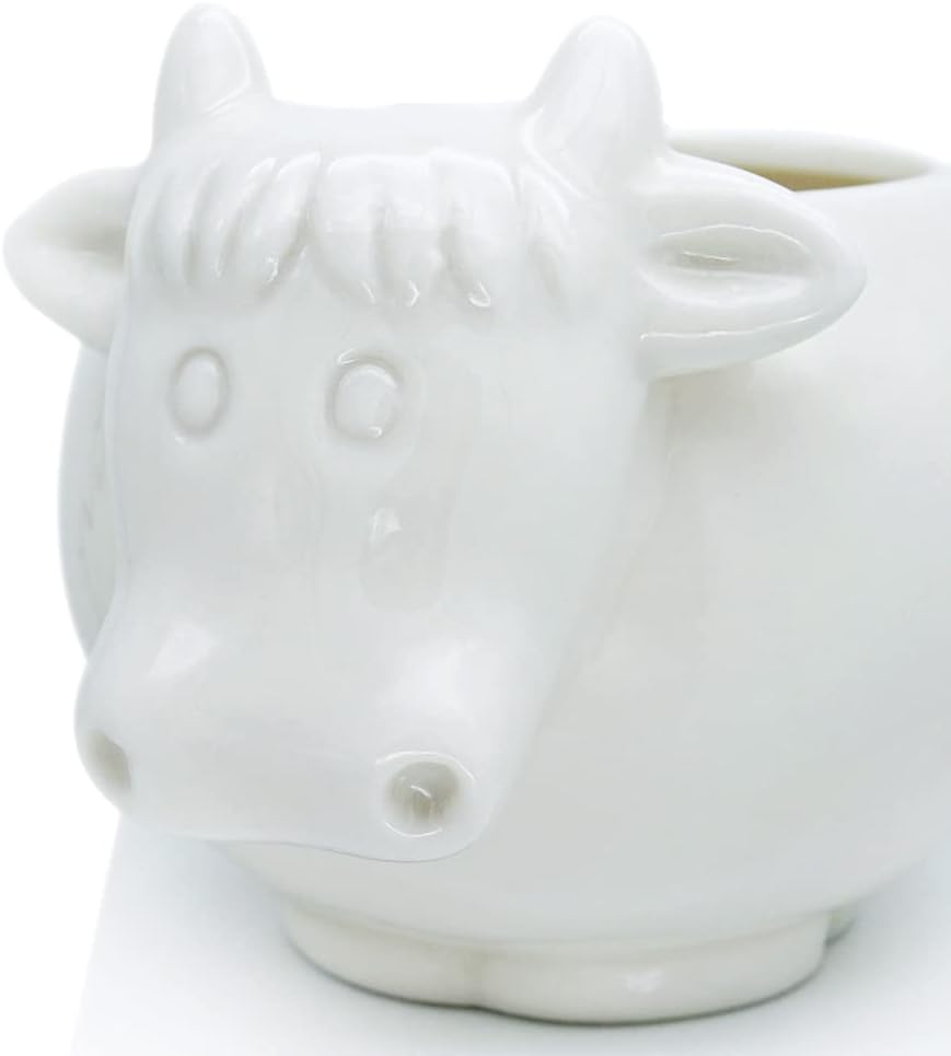 GeLive White Cow Succulent Pot, Small Ceramic Animal Planter with Drainage Hole & Saucer for Cactus, Mini Air Plants, Pencil Holder Brush Organizer, Indoor Home Office Desk Decor, Funny Gift