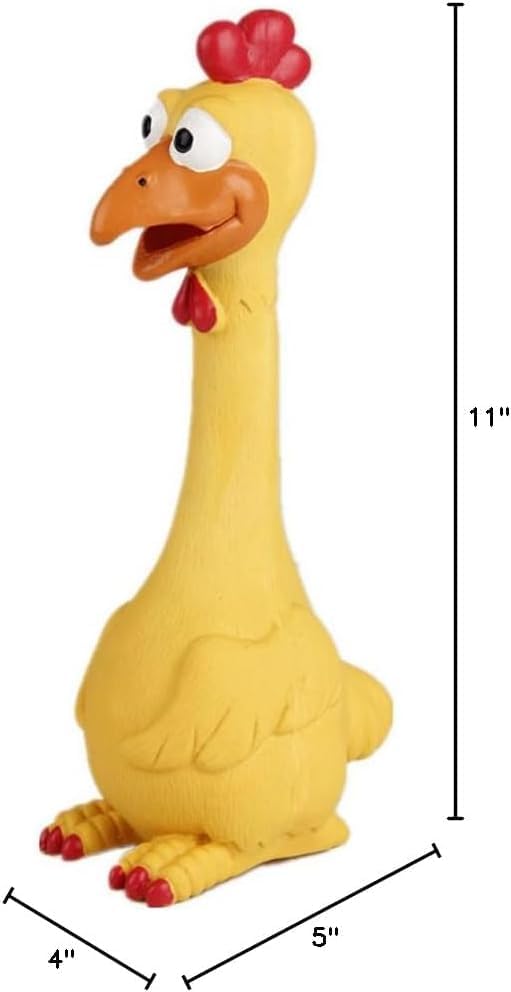 Tamu style Rubber Chicken Dog Toy, 11-Inch Yellow Screaming Squeaky Toy