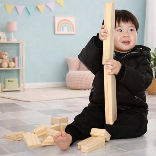 Standard Unit Building Blocks for Toddlers with Storage Tray (64 Pcs) Sanded Wood Blocks for Children, Original STEAM, and STEM Learning