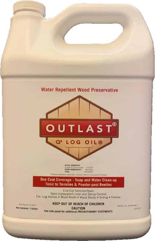 Outlast - Q8 Log Oil Wood Preservative for Decks, Log Homes, End Cuts, & More - Natural - 5 Gallon