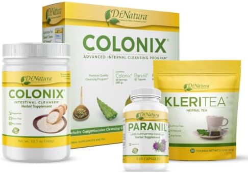 DrNatura Colonix 3-Part Colon Cleanse Kit – Whole Psyllium Husk Fiber Powder, Herbal Capsules & Herbal Tea, 30 Day Digestive & Gut Support Program, 16 oz (Pack of 1)