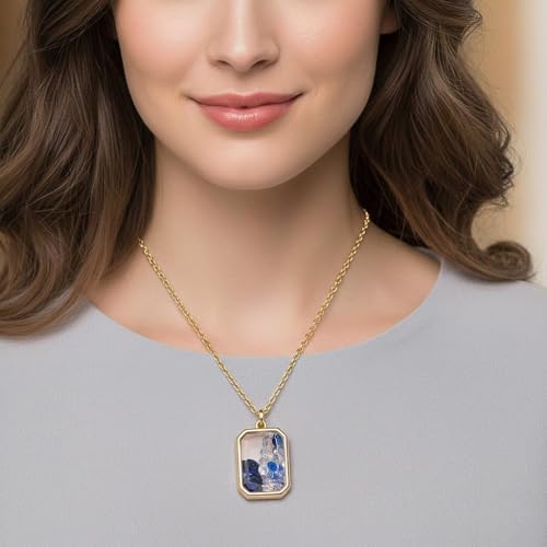 Blue and White Crystal Pendant Necklace in Goldtone 20 Inches