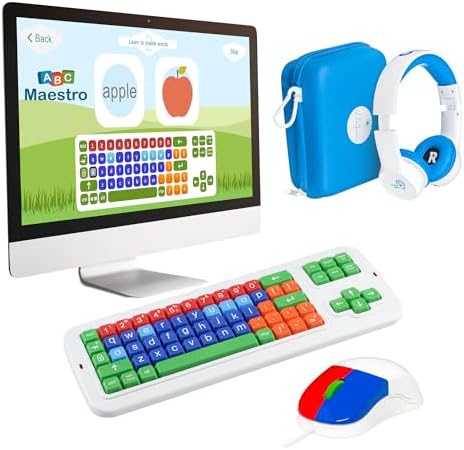 Clevy ABC Maestro Pro Bundle - Home Schooling Package - Lowercase Colorful Kids Keyboard, Clevy Kids Mouse