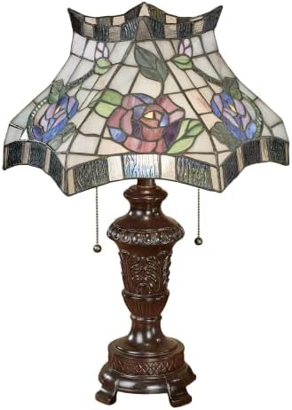 Touch of Class Cicily Rose Stained Glass Table Lamp - Blue, Lavender, Green - Handcrafted - Antique Look - Tiffany Style Lamps for Bedroom Decor