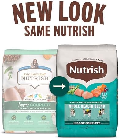 Nutrish Indoor Complete Dry Cat Food, 3 lb. Bag (Rachael Ray) | Chicken, Lentils & Salmon Recipe, Crafted for Adult Indoor Cats, Veterinarian Reviewed Formula