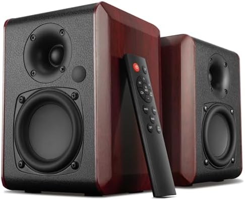 Saiyin Powered Bluetooth Bookshelf Speakers with 3.75" Woofer, 30W x 2 | Record Player Speakers with TV-ARC/Optical/Auxiliary Inputs