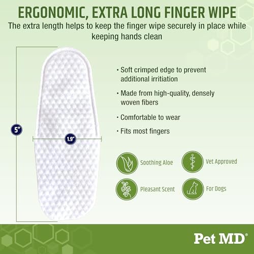 Pet MD Dog Ear Cleaning Wipes – Otic Cleanser for Dogs - 100 ct | Soothing Ear Care with Aloe Vera & Eucalyptus, Regular Wipes