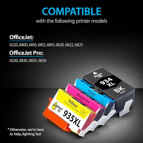 Smart Ink Compatible Ink Cartridges Replacement for HP 934 and 935 HP 934XL 935XL 4 Combo Pack (1 Black