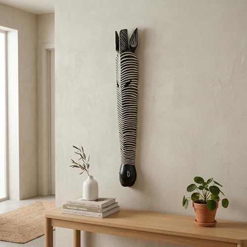 G6 Collection 39" Wooden Tribal African Zebra Wall Mask Plaque Hanging Hand Carved Home Decor Accent Art Unique Sculpture Wood Decoration Handmade