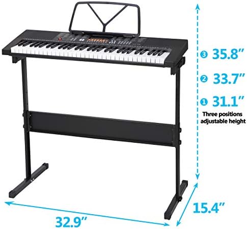 Saturnpower 61-Key Portable Electronic Keyboard Piano with Built In Speakers, Headphones, Microphone, Dual Power Supply, Piano Stand