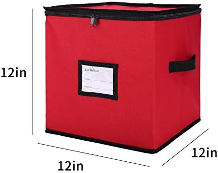 Sattiyrch Christmas Ornament Storage Box,Canvas Stores up-to 64 Standard Holiday Ornaments Holder,12 x 12 Inch 4 Layer Xmas Storage Containers,Green