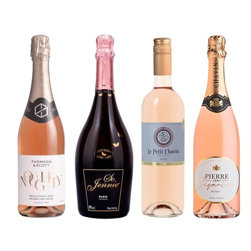Non-Alcoholic Rosé Wine Sampler - 4 Bottles (25.4 Fl Oz Each) So Jennie Sparkling, Le Petit Chavin, Pierre Zéro Signature
