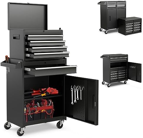 Goplus 5-Drawer Rolling Tool Chest, Tool Storage Box, Removable Tool Cabinet, Sliding Metal Organizer w/Lockable Drawers (Classic Black)