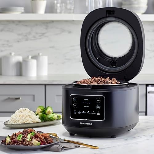 West Bend Rice & Grain Multi Cooker Programmable with 9 Preset Functions, Features Delay Start and Keep Warm Functions and Steam Basket, 20 Cups Cooked (10 cups uncooked), Stainless Steel