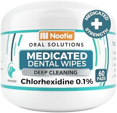 Nootie Medicated Dental Wipes for Dogs with Chlorhexidine, 60 Ct