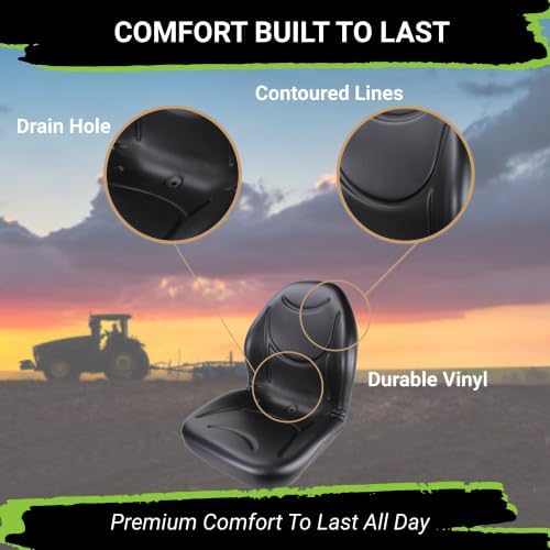 Eparts Universal Tractor Seat Replacement, Compact High Back Lawn Mower Seat, Black Forklift Seat, Central Drain Hole