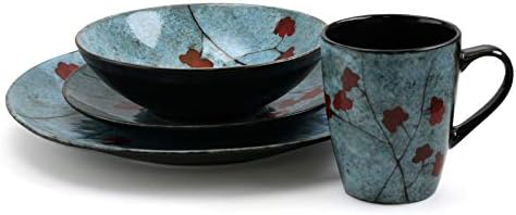 Elama Floral Accents 16 Piece Dinnerware Set in Blue