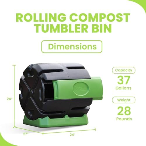 FCMP Outdoor HOTFROG Rolling Single Chamber Batch Tumbling Composter - Outdoor Rotating Garden Compost Bin (HF-RC4000WB) Black & Green (37-Gallon)
