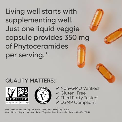 Sports Research® Phytoceramides 350mg w/Ceratiq®, 30 Softgels | Plant-Derived Ceramides for Beauty from Within Skin Hydration | Made with Certiq® | Non-GMO, Soy-Free - 30 Servings