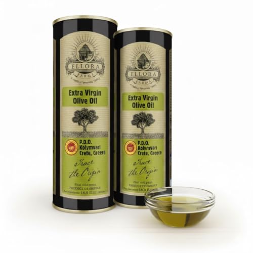 Ellora Farms Olive Oil Extra Virgin, Traceable & Certified PDO Polyphenol Rich Extra Virgin Olive Oil Cold Pressed, Global Gold Awards, Kosher, Single Origin from Crete, Greece 33.8 Fl oz, Pack of 2