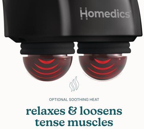 Homedics Handheld Back Massager with Heat, Deep Tissue Percussion Massager | Neck, Shoulders & Body Massage, 4 Custom Attachment Sets, Dual Node