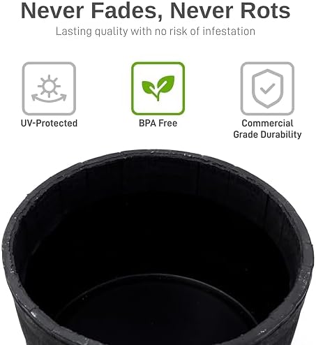 RTS Companies Home Accents 24" Whiskey Barrel Planter, Durable Polyethylene Indoor/Outdoor Flower Pot, Weather-Resistant Plastic Garden Planter, Black, 1-Pack
