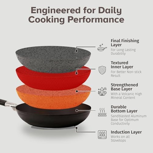 DaTerra Cucina - Ceramic Frying Pan, Induction & Oven, Made In Italy, 9.5" | Made in Italy, Induction Compatible, Oven-Safe up to 450°F, PFAS-free, Ergonomic Handle, Easy Cleanup, Even Heating