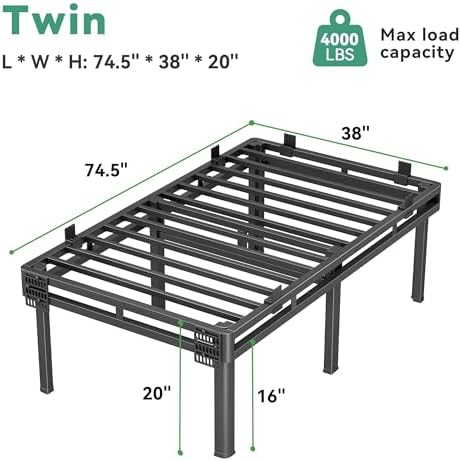 Superay 24 inch HIgh Queen Bed Frame with Rounded Legs, Double Layer Design | Metal Bed Frame & Box Spring 2 in 1 High Platform with Matress Gasket & headboard Adapter, Heavy Duty Support 4000lbs, Black